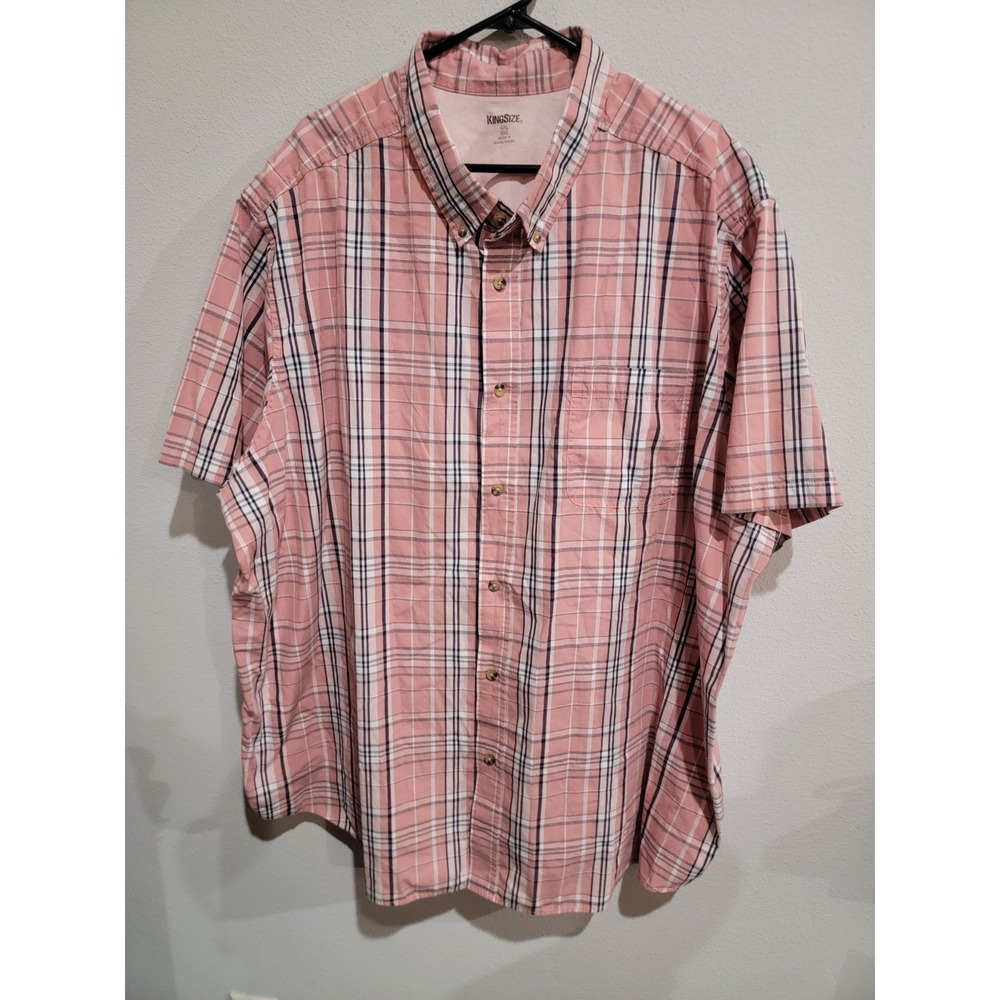 KING SIZE Short-Sleeve Pink Plaid Button‎ Down Casual Shirt 4XL Big